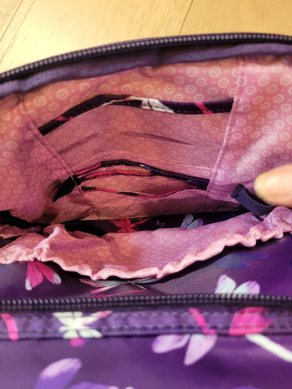EUC lug Canter Convertible Tote Bag Women's Purple Dragonfly Crossbody Backpack